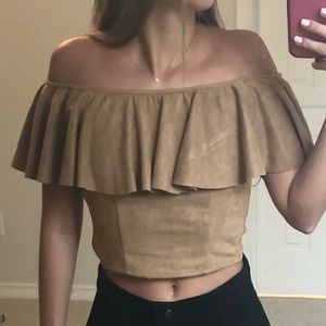 Suede Off the Shoulder Crop Top